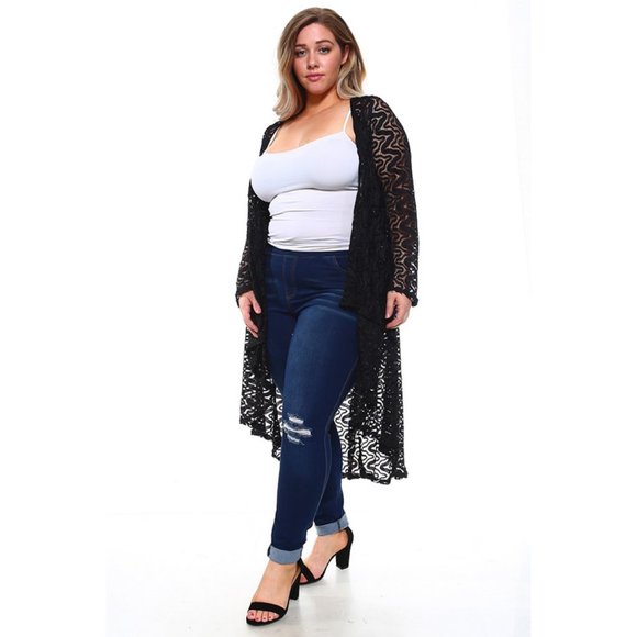 1x-6x Plus size Long Elegant Lace Cardigan - Picture 3 of 6